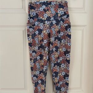 Aerie Floral Print Leggings - Blue, Red, Cream